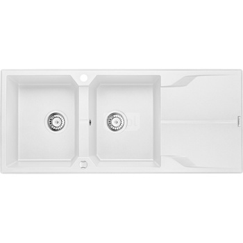 Deante Andante Zlewozmywak granitowy 2-komorowy z ociekaczem - alabaster