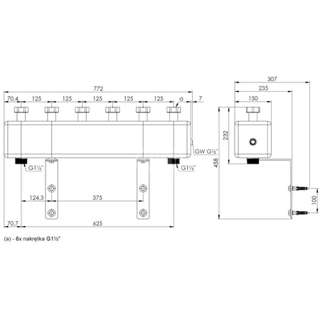 Rozdzielacz do instalacji c.o. AFRISO KSV 125-3 HW GZ 1 1/2'', 3-obieg. Nakrętka 1 1/2'', max. 70 kW