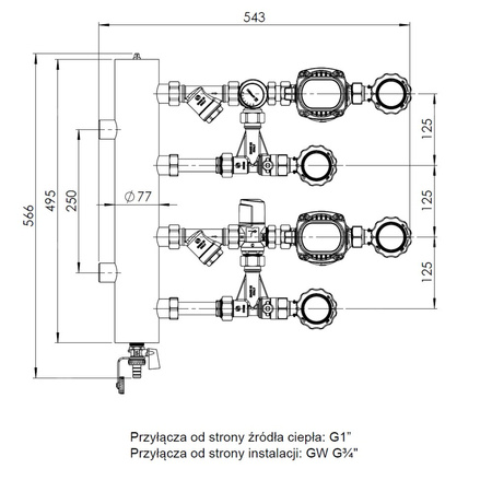 Grupa pompowa AFRISO BPS 961 AP GZ x GW 1'' x 3/4'', z zaworem mieszającym, z zaworem termostatycznym, z pompą obiegową