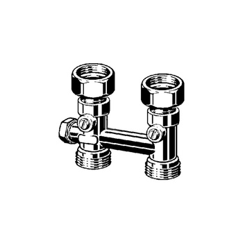 Moduł przyłączeniowy prosty kątowy VIEGA 1096.0 mosiądz (niklowanie) 3/4'' zewnętrzne x 3/4'' Eurokonus, rozstaw 50 mm do grzejników