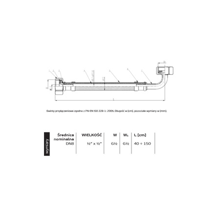 Wąż przyłączeniowy elastyczny PERFEXIM PHA-9126 DN 8, gw x gw, 1/2'' x 1/2'', długość 400 mm