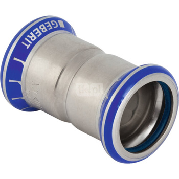 Mufa GEBERIT Mapress Edelstahl FKM, stal nierdzewna, 42 mm, DN 40 x 42 mm x DN 40 (mufa zaprasowywana x mufa zaprasowywana), (głębokość: 5.5 mm) z uszczelką