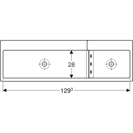 Umywalka GEBERIT Bambini podwójna 3-stanowiskowa prostokątna (rynna, bez elementów dekoracyjnych), biała, 1390mm, bez otworu na baterię, bez odpływu przelewowego, półka od ściany