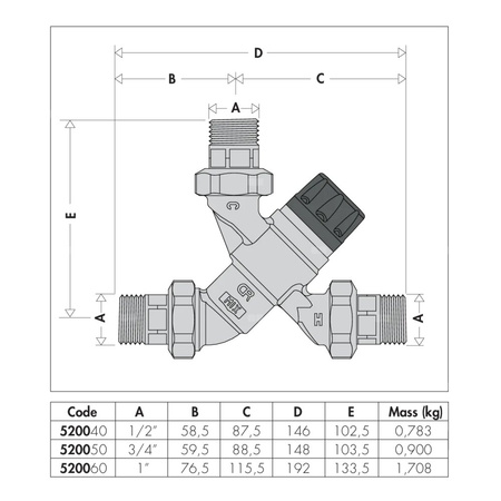 Termostatyczny zawór mieszający "L" 35 st. -65 st. C DN15 ze złączkami