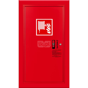 Hydrant DN33 wnękowy boczny, wąż 20m, ocynk fasada, zamek patent, RAL 3000 lewy