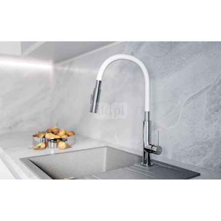 Bateria zlewozmywakowa FERRO ZUMBA SLIM 2F, kolor chrom, biała elastyczna wylewka 2f