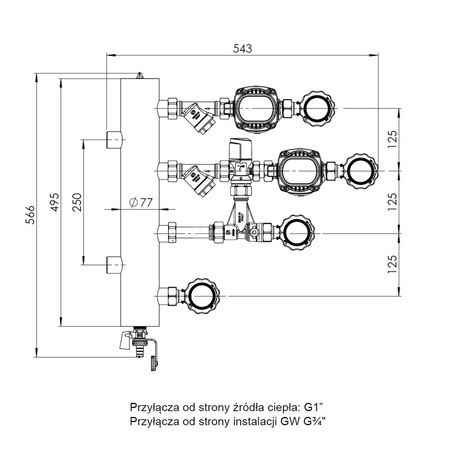 Grupa pompowa AFRISO BPS 901 AP GZ x GW 1'' x 3/4'', z zaworem termostatycznym, z pompą obiegową