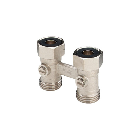 Moduł przyłączeniowy prosty VIEGA 1096.5 mosiądz (niklowanie) 3/4'' zewnętrzne x 3/4'' Eurokonus, rozstaw 50 mm do grzejników