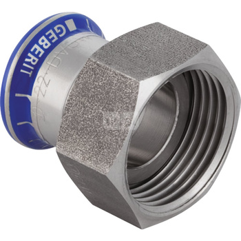 Śrubunek hydrauliczny GEBERIT Mapress Edelstahl z nakrętką ze stali CrNi stal nierdzewna gw 1/2'' 15 mm z pierścieniem zacinającym