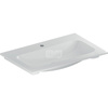 Umywalka GEBERIT iCon prostokątna, biała, 750mm, otwór na baterię na środku, nakładany od góry, bez odpływu przelewowego, półka od ściany