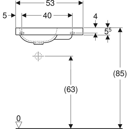 Umywalka GEBERIT iCon Light prostokątna, biała, 530mm, bez otworu na baterię, bez odpływu przelewowego, półka z prawej