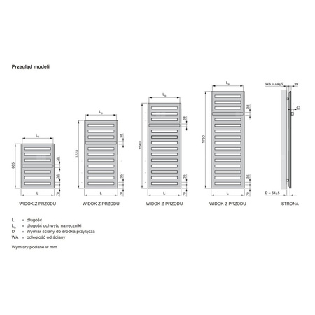 Grzejnik Zehnder Metropolitan Bar MEP-120-050 - 500 mm, kolor (Code0557) Black Matt, typ złącza Code S012, konsole ścienne Metropolitan, kolor mocowania (CodeRADC), ilość zest. naściennych 4