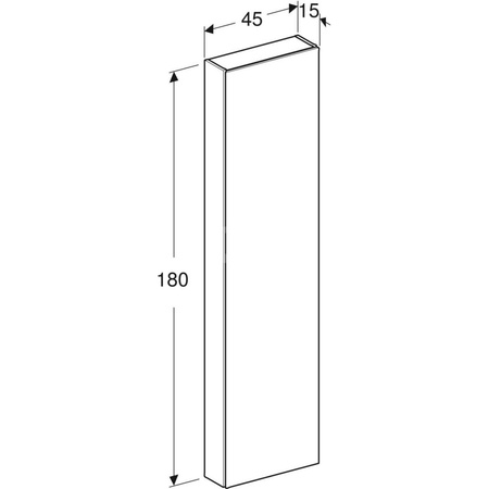 Wysoka szafka iCon z jednymi drzwiami i lustrem wewnętrznym, krótka 45 cm x 180 cm x 15 cm, Dąb / Melamina, struktura drewna