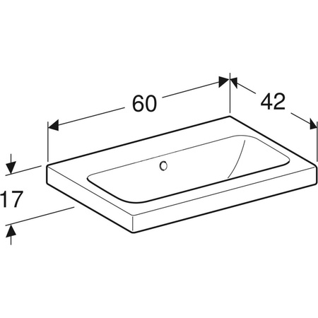Umywalka GEBERIT iCon Light prostokątna, biała, 600mm, bez otworu na baterię, z odpływem przelewowym, półka od ściany
