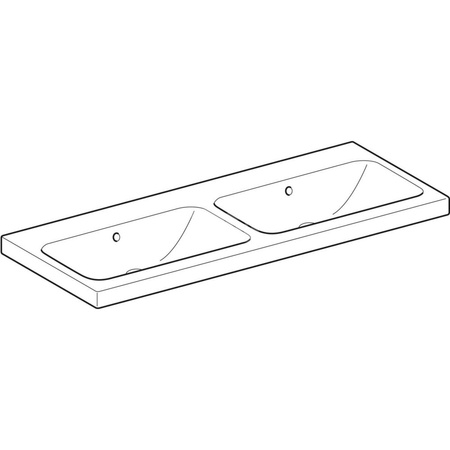 Umywalka GEBERIT iCon Light podwójna 2-stanowiskowa prostokątna, biała, 1200mm, bez otworu na baterię, z odpływem przelewowym, półka od ściany