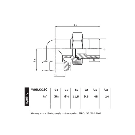 Śrubunek kątowy o-ring PERFEXIM 1048CH, mosiądz (chrom), 1/2'' (gw x gz), PN16 bar