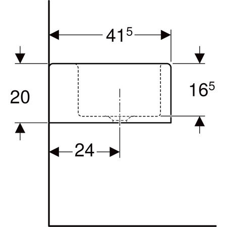 Umywalka GEBERIT Bambini 2-stanowiskowa prostokątna, biała, 900mm, bez otworu na baterię, ściana, bez odpływu przelewowego, półka od ściany