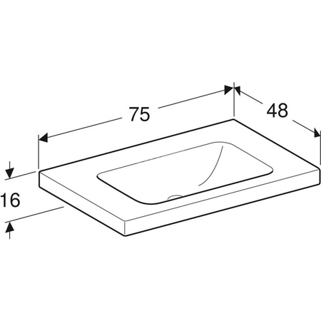 Umywalka GEBERIT iCon Light prostokątna, biała, 750mm, bez otworu na baterię, bez odpływu przelewowego, półki z obu stron