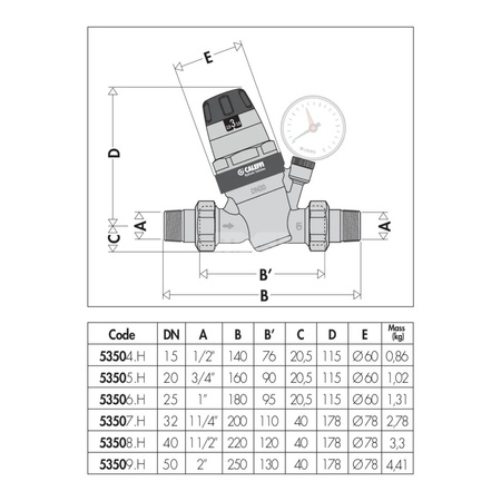 Regulator ciśnienia z wymiennym wkładem z manometrem oraz wskaźnikiem nastawy 1 1/2" praca w wysokiej temperaturze