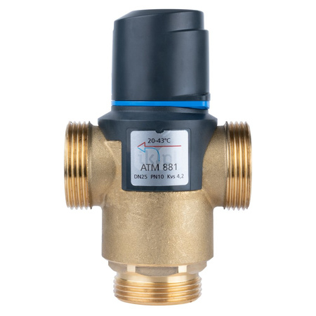 Zawór regulacyjny termostatyczny do wody ciepłej AFRISO ATM 881 mosiądz GZ 1 1/4'', DN 25, zakres temp. 20-43'C, Kvs 4.2 m3/h, maksymalna temperatura 90'C, maksymane ciśnienie 10 bar