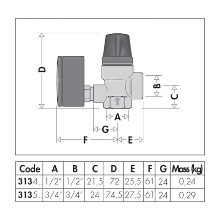 Zawór przelewowy CALEFFI 313 mosiądz 2,5 bar gz x gw 1/2''
