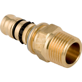 Złączka GEBERIT Mepla, mosiądz / mosiądz, 1/2'' x 26 mm (GZ gazowy stożkowy x końcówka wciskowa) z uszczelką