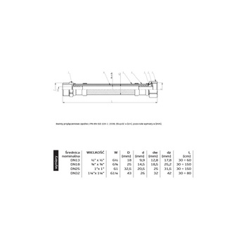 Wąż przyłączeniowy elastyczny PERFEXIM PHA-9150, gw x gz, 1/2'' x 1/2'', długość 600 mm