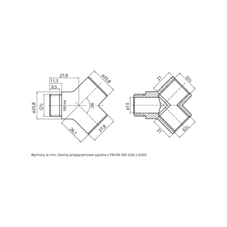 Trójnik PERFEXIM PHA-352 mosiądz (chrom) 1/2'' (GW x GZ x GW), PN16 bar