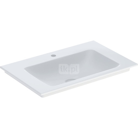 Umywalka GEBERIT ONE prostokątna, biała / KeraTect, 750mm, otwór na baterię na środku, nakładany od góry, bez odpływu przelewowego, półka od ściany