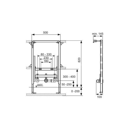 Stelaż podtynkowy do bidetu TECE profil, 820 x 500 x 145 mm, regulacja wysokości