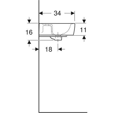 REKORD Umywalka kompaktowa 45 cm, prostokątna, z przelewem, z otworem