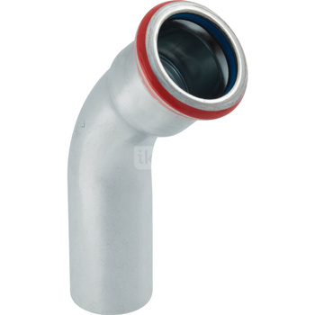 Kolano 45' GEBERIT Mapress C-Stahl FKM, stal (Ocynk galwaniczny/elektrolityczny) (ocynk), 42 mm, DN 40 x 42 mm x DN 40 (końcówka wciskowa x mufa zaprasowywana) z uszczelką