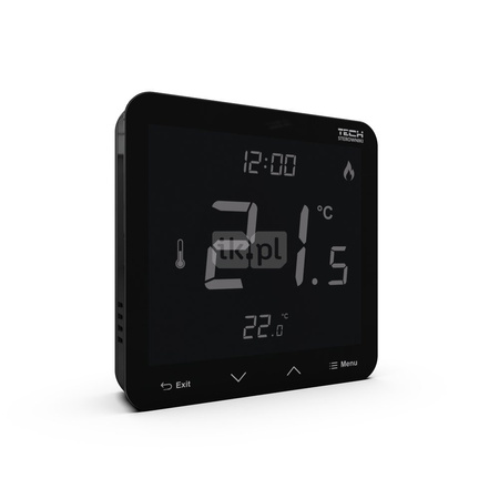 Bezprzewodowy bateryjny natynkowy regulator pokojowy dwustanowy (panel przedni ze szkła) czarny, model T-3.2