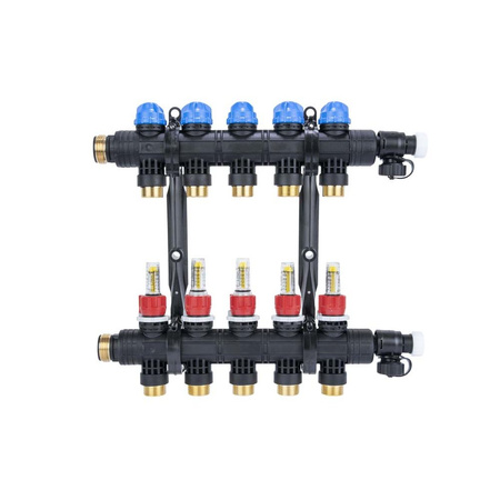 Rozdzielacz do ogrzewania podłogowego AFRISO ProCalida EF1 K 5-obieg. poliamid GZ 1'' x Euroconus 3/4'' + przepływomierz + zawór napełn/spust