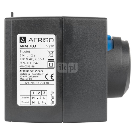 Siłownik elektryczny 2-pkt, 230 V AC, 12 s, 6 Nm AFRISO ARM 703 ProClick