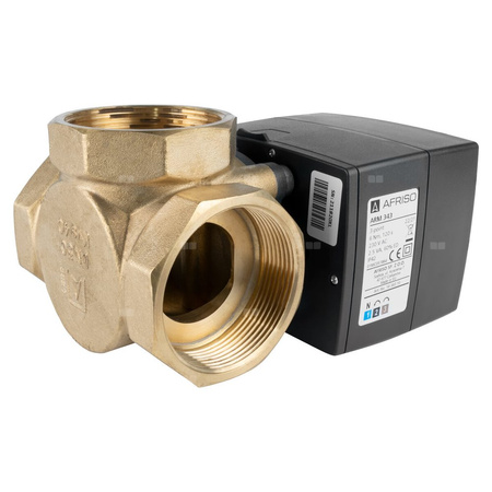 Zawór obrotowy czterodrogowy AFRISO ARV 487 ProClick, mieszający, Siłownik elektryczny ARM 343 ProClick, DN 50