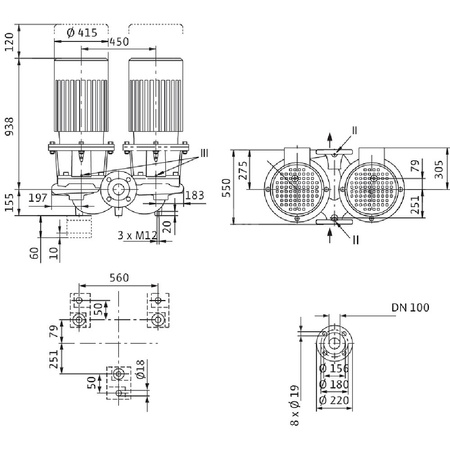 Pompa obiegowa WILO CronoTwin-DL 100/210-37/2-IE3 typu in-line z silnikiem znormalizowanym 50 Hz, moc silnika 37kW 62.3 A 2900 obr/min, wlot Kołnierz DN 100