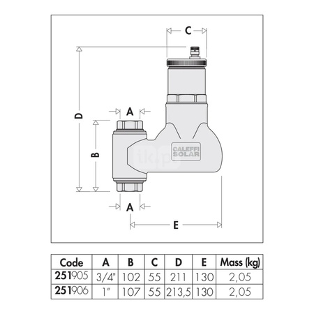 DISCAL - Separator powietrza do rur pionowych w instalacjach solarnych 1" GW