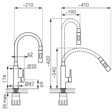 Bateria zlewozmywakowa FERRO ZUMBA SLIM 2F, kolor chrom, niebieska elastyczna wylewka 2f