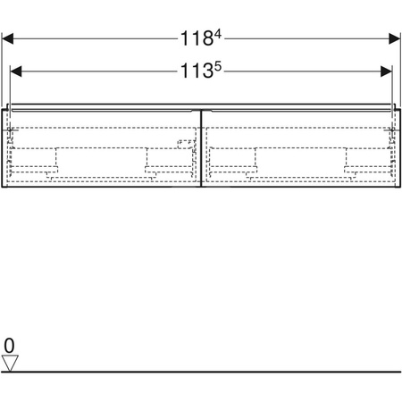 Szafka iCon pod umywalkę podwójną, z dwoma szufladami 118,4 cm x 24,7 cm x 47,6 cm, biały / lakierowany na wysoki połysk, biały / matowy