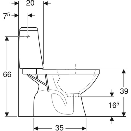 SOLO Zestaw: miska ustępowa kompaktowa odpływ pionowy, spłuczka z armaturą 3/6l, b/deski