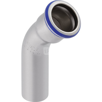 Kolano 45' GEBERIT Mapress Edelstahl jednokielichowe, stal nierdzewna, 18 mm, DN 15 x 18 mm x DN 15 (końcówka wciskowa x mufa zaprasowywana) z uszczelką