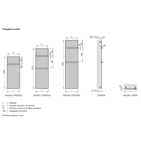 Grzejnik płytowy ZEHNDER Vitalo Bar wym. 1250 x 400 mm, kolor biały RAL9016, moc 465 W