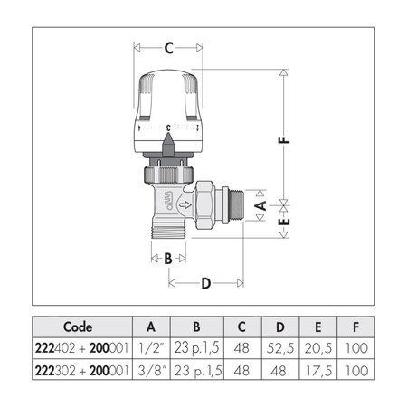 Grzejnikowy zawór termostatyczny kątowy do rur miedzianych oraz z tworzyw sztucznych 1/2"