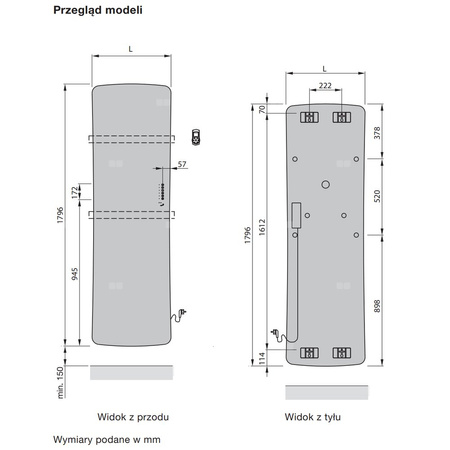 Grzejnik elektryczny ZEHNDER Folio Glass 1796 x 540 mm, kolor czarny, moc 800 W