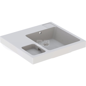 Umywalka GEBERIT Bambini prostokątna (z boczną półką na gąbkę), biała, 600mm, bez otworu na baterię, bez odpływu przelewowego, półka z lewej