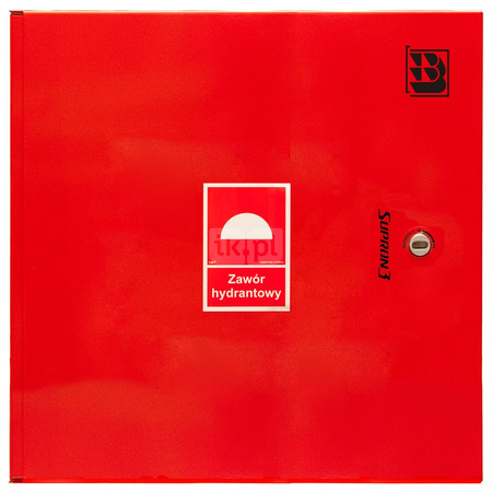 Dwa zawory hydrantowe typ ZH-52 wraz z obudową. Szafka ochronna 550. Szafka zawieszana, Znak B, zamek OTS, kolor RAL3000