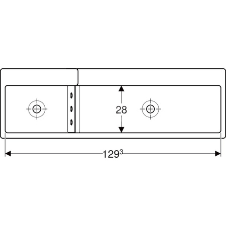 Umywalka GEBERIT Bambini podwójna 3-stanowiskowa prostokątna (rynna, bez elementów dekoracyjnych), biała, 1390mm, bez otworu na baterię, bez odpływu przelewowego, półka od ściany