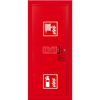 Hydrant DN33 wnękowy boczny z miejscem na gaśnicę, wąż 30m, ocynk fasada, zamek patent, RAL 3000 lewy