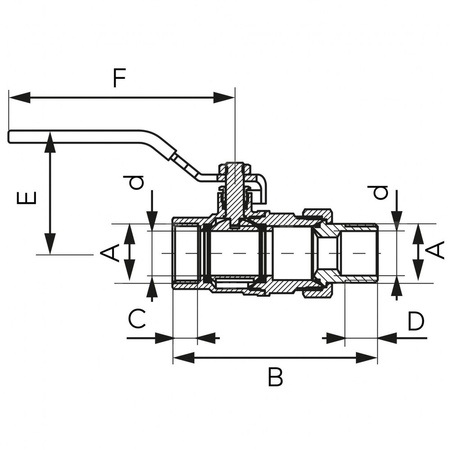 Zawór kulowy FERRO F-Power ze śrubunkiem 1/2'' GZ x GW, uchwyt: dźwignia